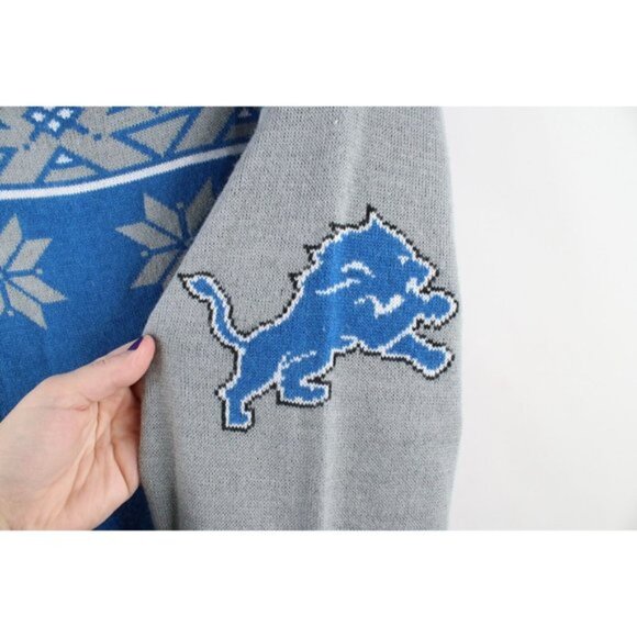 Vintage Mens 2XL XXL Distressed Detroit Lions Football Knit Christmas Sweater - Picture 5 of 11